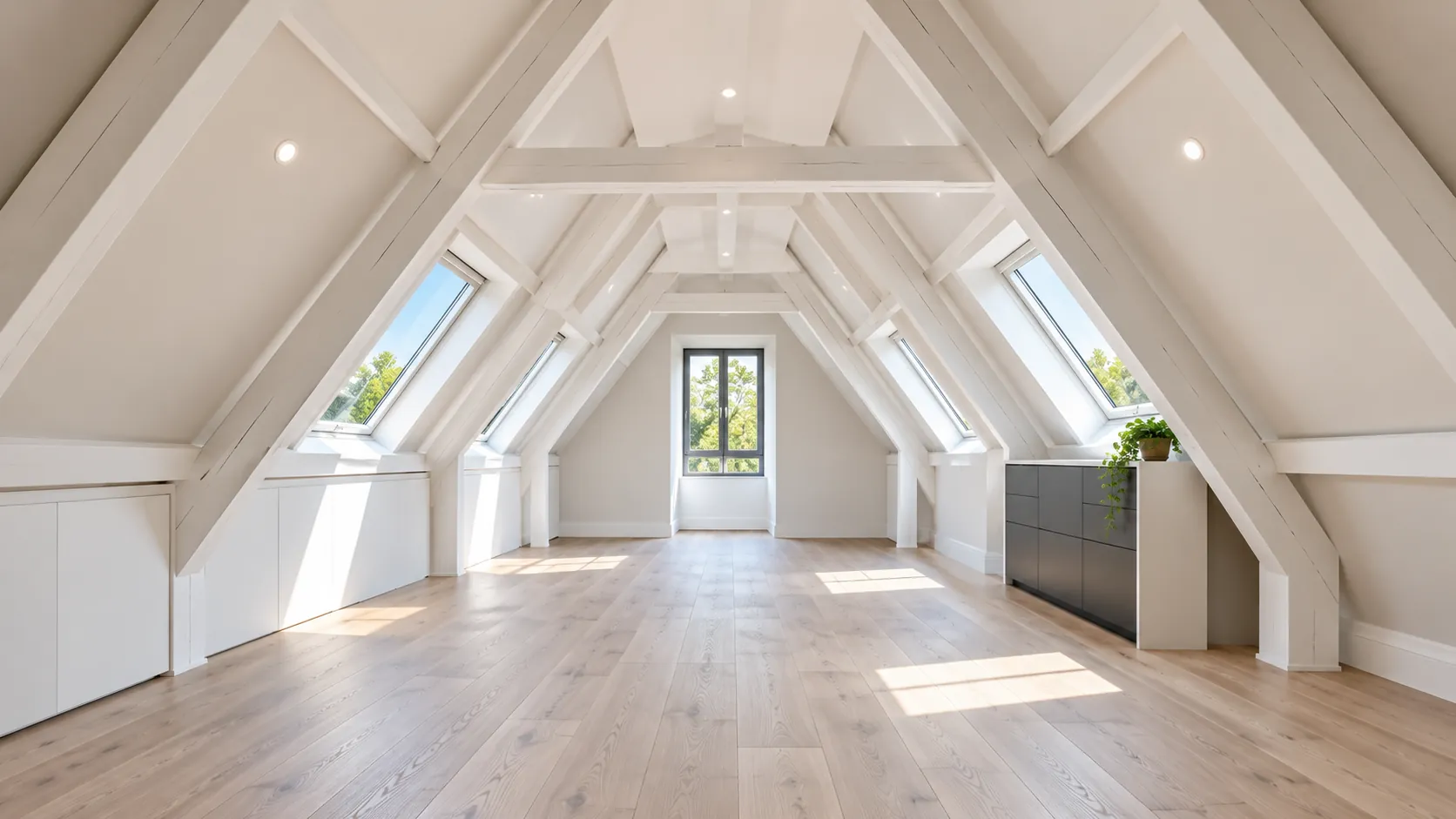 Bright attic with roof windows